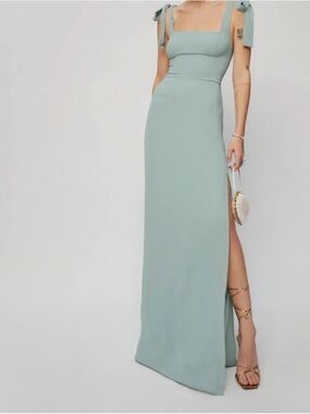 Reformation Light Sage Tie-Shoulder Square Neck Maxi Dress